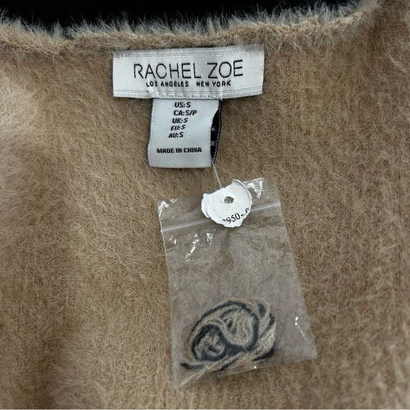 Rachel Zoe Eyelash Fuzzy Cardigan Size Small Camel Black Open Front Long Sweater - Picture 3 of 7